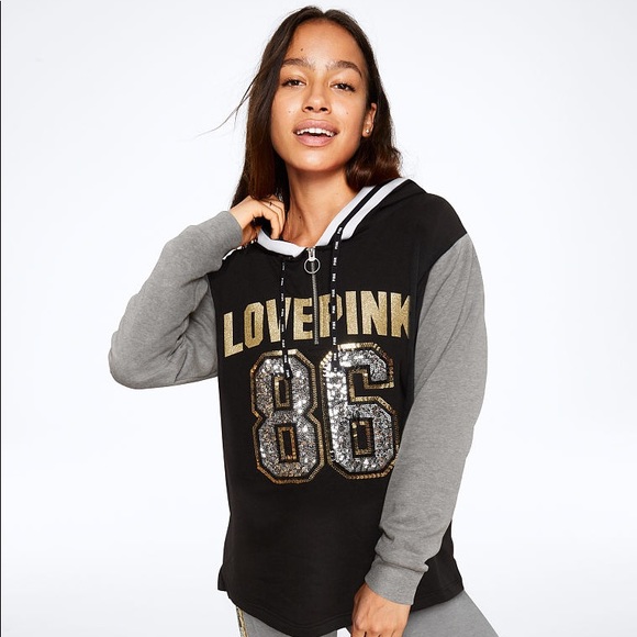 PINK Victoria's Secret Tops - 👍SOLD👍VS PINK SEQUIN BLING CAMPUS TUNIC PULLOVER